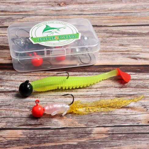 JOHNCOO Mushroom Style Jig Heads Lead Hook with 3D Redfish Eyes Treble Hooks Luminous Round Jig Head Fishing Hooks Kit for Trout Bass Mixed Weights Fishing Hooks Set in Saudi Arabia