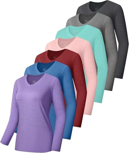 7 Pack Long Sleeve Workout Tops for Women Quick Dry Athletic Running Shirts UV Sun Protection V Neck T Shirts in Saudi Arabia