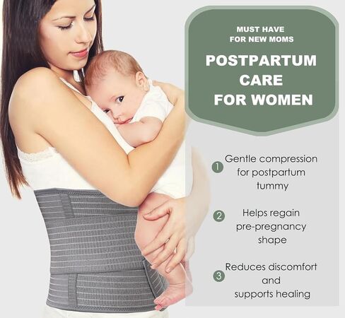 Abdominal Binder Post Surgery - Postpartum Belly Band Wrap | Post C Section Belly Binder Recovery Belt | Stomach Compression Hernia Belt For Men or Women After Pregnancy, Hysterectomy (Small/Medium) in Kuwait