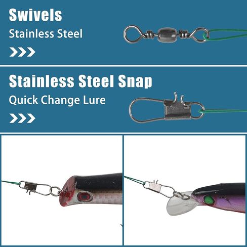60pcs Fishing Leaders,14.7cm/20cm/24.7cm Stainless Steel Leader Line Wire Heavy Fishing Wire Leader with Barrel Swivel Duo Lock Snaps Connecting Fishing Tackle Lure or Hook in Saudi Arabia