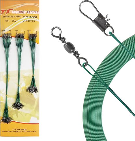 60pcs Fishing Leaders,14.7cm/20cm/24.7cm Stainless Steel Leader Line Wire Heavy Fishing Wire Leader with Barrel Swivel Duo Lock Snaps Connecting Fishing Tackle Lure or Hook in Saudi Arabia