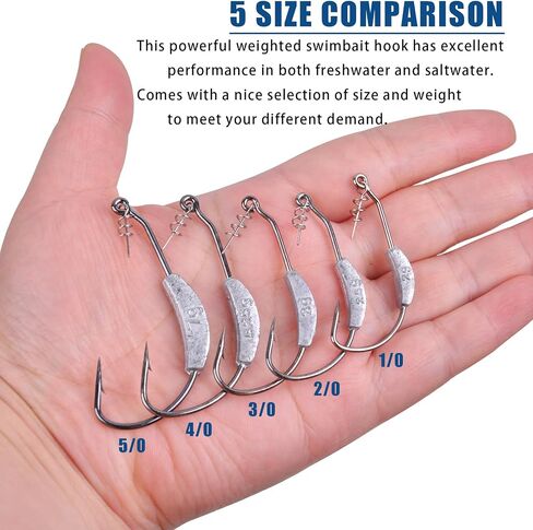 Weighted Swimbait Hooks, Swimbait Jig Heads with Twist Lock, Bass Fishing Hooks Soft Plastic Worm Weighted Fishing Hooks 1/0 2/0 3/0 4/0 5/0 in Saudi Arabia