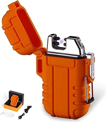 Outdoors Waterproof Lighter USB Electronic Rechargeable Pulse Plasma Lighter Double Arc Plasma Lighter Perfect for Outdoors Camping Hiking Travelling Gas Stove BBQ Camping Trip Fire Starter (Black) in Saudi Arabia