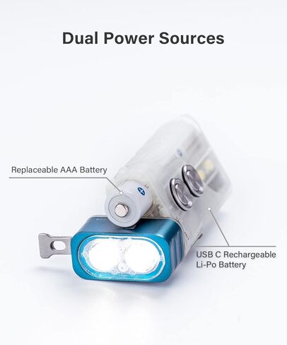 RovyVon E1 Hybrid Battery EDC Flashlight, Max 700 Lumen with Dual LED 6500K Cool White, Pocket Size USB-C Rechargeable Keychain Flashlight, Dual Power by Built-in Li-po/Replaceable AAA(ArmyGreen) in Saudi Arabia
