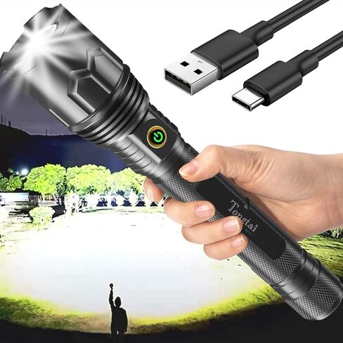 Tongtai Rechargeable Flashlight 900000 High Lumens Super Bright LED High Powered Flashlight with 5 Modes & Zoomable, Powerful Flashlight for Emergencies in Saudi Arabia