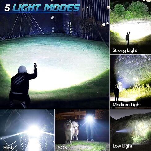 Tongtai Rechargeable Flashlight 900000 High Lumens Super Bright LED High Powered Flashlight with 5 Modes & Zoomable, Powerful Flashlight for Emergencies in Saudi Arabia