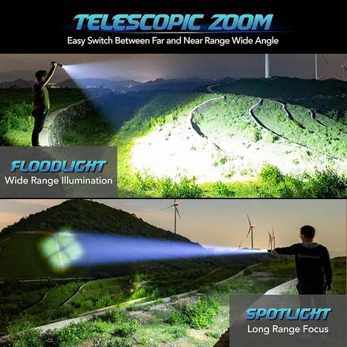 Tongtai Rechargeable Flashlight 900000 High Lumens Super Bright LED High Powered Flashlight with 5 Modes & Zoomable, Powerful Flashlight for Emergencies in Saudi Arabia