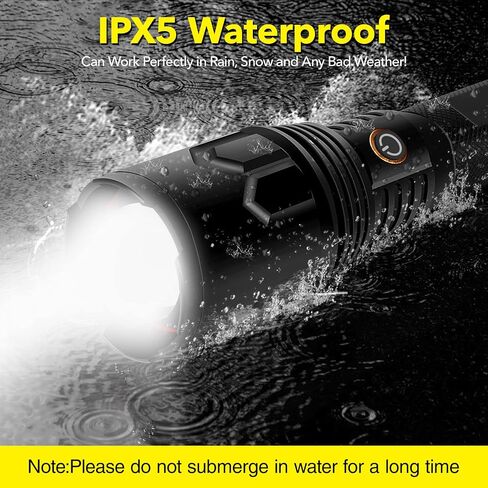 Tongtai Rechargeable Flashlight 900000 High Lumens Super Bright LED High Powered Flashlight with 5 Modes & Zoomable, Powerful Flashlight for Emergencies in Saudi Arabia
