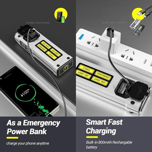 مصابيح يدوية صغيرة قابلة لإعادة الشحن قوية - مصابيح يدوية صغيرة حقيقية 250 لومن 800 مللي أمبير في الساعة مع 7 أوضاع إضاءة، شحن سريع من النوع C مع وظيفة بنك الطاقة، مصابيح يدوية لحالات الطوارئ والتخييم والمشي لمسافات طويلة in Kuwait