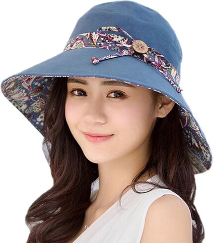 KXF Women Beach Sunhat Reversible Wide Brim Summer Sun Hat for Women Foldable Packable UPF 50+ Beach Sun Cap in Saudi Arabia