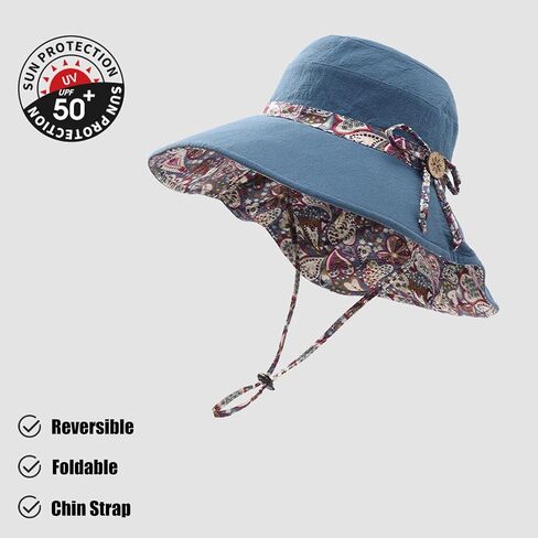 KXF Women Beach Sunhat Reversible Wide Brim Summer Sun Hat for Women Foldable Packable UPF 50+ Beach Sun Cap in Saudi Arabia