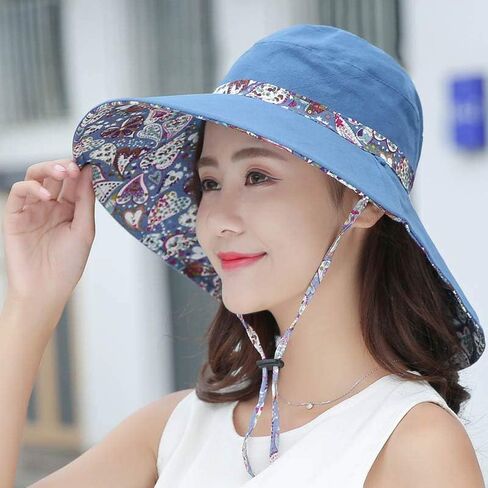 KXF Women Beach Sunhat Reversible Wide Brim Summer Sun Hat for Women Foldable Packable UPF 50+ Beach Sun Cap in Saudi Arabia