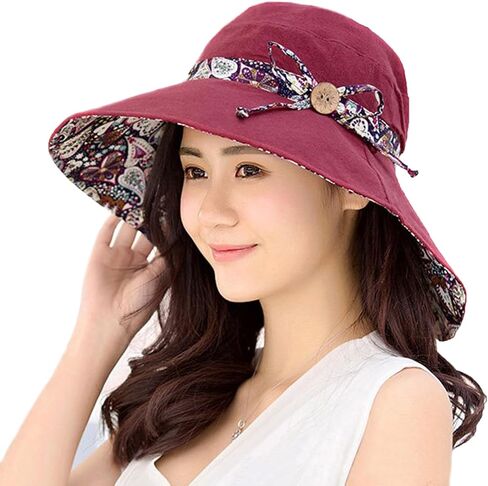 KXF Women Beach Sunhat Reversible Wide Brim Summer Sun Hat for Women Foldable Packable UPF 50+ Beach Sun Cap in Saudi Arabia