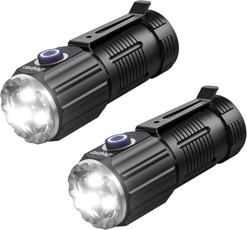 LED Mini Flashlight Rechargeable, German Three-Eyed Monster Mini Flashlight with Clip, IP54 EDC Tactical Flashlight with 5 Modes for Outdoor, Home, Emergency,Camping, Working (2 Pieces) in Saudi Arabia