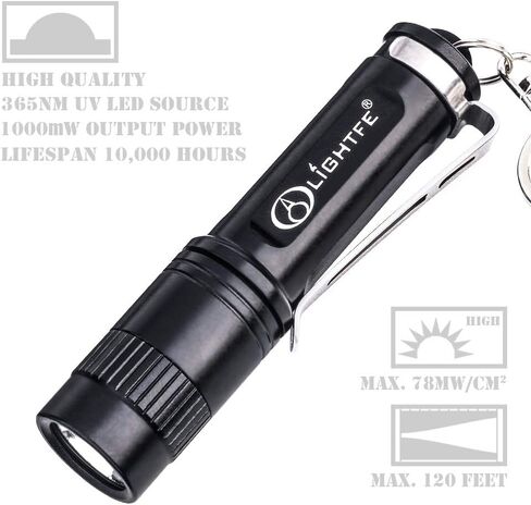LIGHTFE Black light 365nm UV Flashlight UV101D with LG LED Source Keychain light Powered by 1 AAA Battery for UV Glue Curing Light, Pet Urine Detector Light, AC Leak Detector… in Saudi Arabia