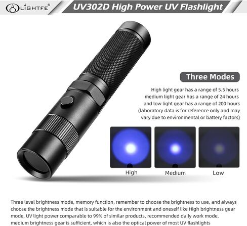 LIGHTFE Black light 365nm UV Flashlight UV101D with LG LED Source Keychain light Powered by 1 AAA Battery for UV Glue Curing Light, Pet Urine Detector Light, AC Leak Detector… in Saudi Arabia