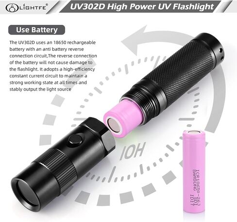 LIGHTFE Black light 365nm UV Flashlight UV101D with LG LED Source Keychain light Powered by 1 AAA Battery for UV Glue Curing Light, Pet Urine Detector Light, AC Leak Detector… in Saudi Arabia