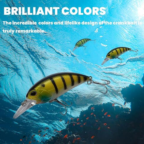 Fishing Lures Hard Bait Deep Diving Swimbait Crankbait Topwater Lures with Treble Hooks 3D Eyes for Bass Trout Freshwater and Saltwater Depth 1-1.5m Weight 14.5g in Saudi Arabia