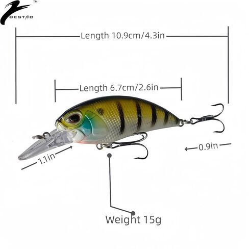 Fishing Lures Hard Bait Deep Diving Swimbait Crankbait Topwater Lures with Treble Hooks 3D Eyes for Bass Trout Freshwater and Saltwater Depth 1-1.5m Weight 14.5g in Saudi Arabia