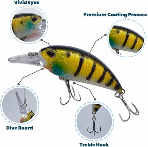 Fishing Lures Hard Bait Deep Diving Swimbait Crankbait Topwater Lures with Treble Hooks 3D Eyes for Bass Trout Freshwater and Saltwater Depth 1-1.5m Weight 14.5g in Saudi Arabia