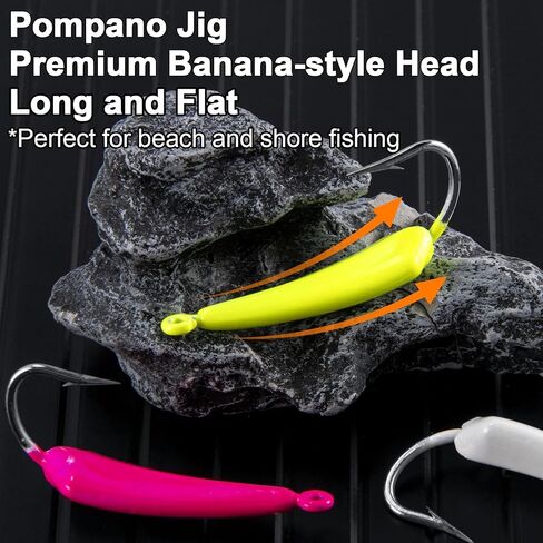 Dr.Fish 10 Pack Pompano Jigs Surf Fishing Jigs for Saltwater Banana Jig Heads Stand Up Jig High Carbon Steel O'Shaughnessy Hooks Beach Casting Redfish Halibut Striper in Saudi Arabia