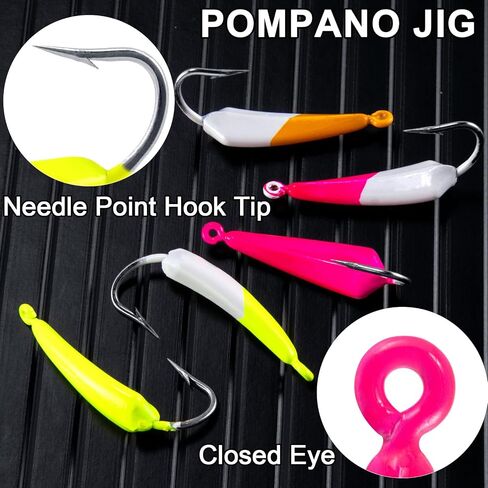 Dr.Fish 10 Pack Pompano Jigs Surf Fishing Jigs for Saltwater Banana Jig Heads Stand Up Jig High Carbon Steel O'Shaughnessy Hooks Beach Casting Redfish Halibut Striper in Saudi Arabia