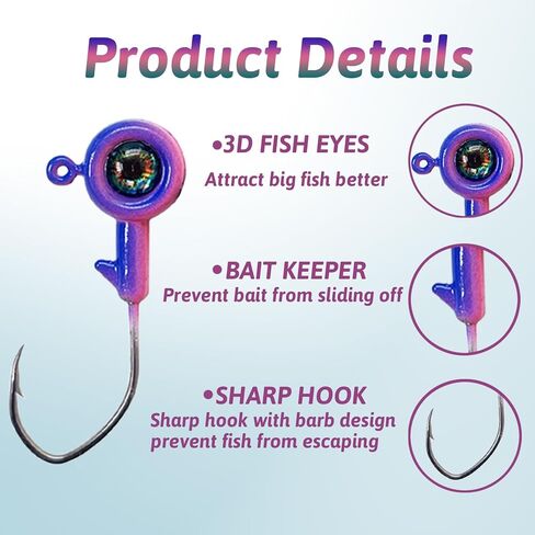 Crappie Jig Heads Crappie Jigs with 3D Eyes,40Packs Crappie Jigs Heads Crappie Lures Bass Trout Panfish Jig Heads for Fishing 1/32oz 1/16oz 1/8oz in Saudi Arabia