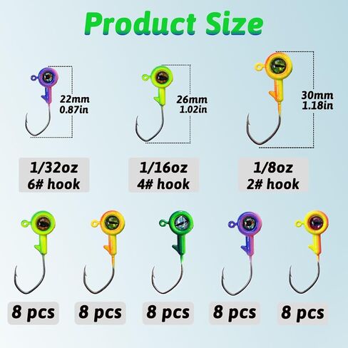 Crappie Jig Heads Crappie Jigs with 3D Eyes,40Packs Crappie Jigs Heads Crappie Lures Bass Trout Panfish Jig Heads for Fishing 1/32oz 1/16oz 1/8oz in Saudi Arabia