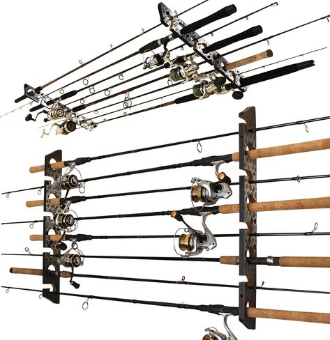 Rush Creek Creations 8-Rod Wall or Ceiling Fishing Rod Storage Rack, Vertical or Horizontal Fishing Rod Holder with 8 Rod Capacity, Gray in Saudi Arabia