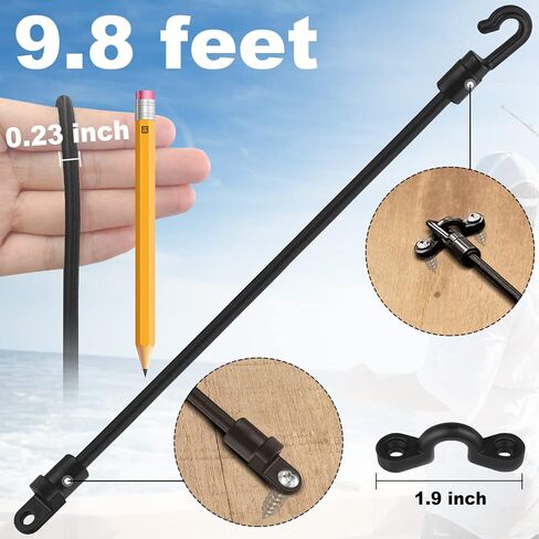 hlgree 9.8 أقدام قابل للتعديل حامل حزام قضيب الصيد، أشرطة حامل قضيب التعادل لأسفل مع حلقات سطح السفينة وسادة العين لصيد قوارب الكاياك، حزام عمود الصيد، قضيب تامر قضيب تثبيت حزام حفظ التعادل - 1/4 بوصة in Kuwait