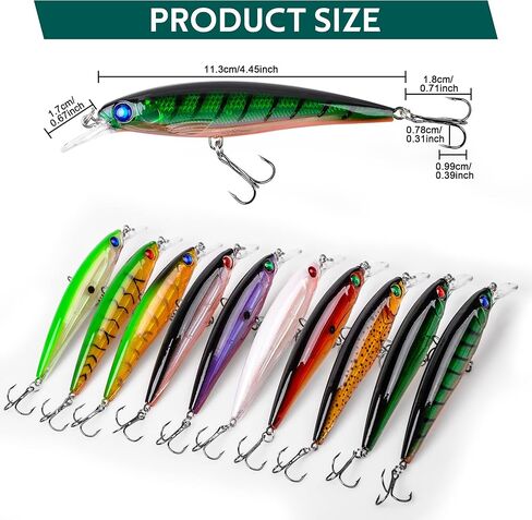 Crankbait Minnow Fishing Lures,10pcs Topwater Lure with Treble Hooks Hard Baits Swimbaits 3D Fishing Eyes Life-Like Bass Crank Bait for Trout Bass Perch Fishing in Kuwait