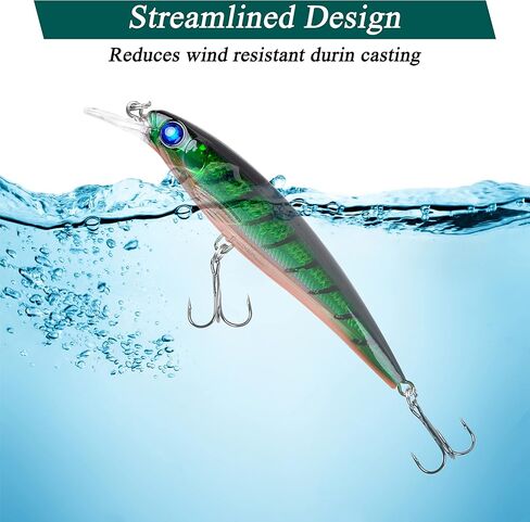 Crankbait Minnow Fishing Lures,10pcs Topwater Lure with Treble Hooks Hard Baits Swimbaits 3D Fishing Eyes Life-Like Bass Crank Bait for Trout Bass Perch Fishing in Kuwait