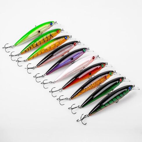 Crankbait Minnow Fishing Lures,10pcs Topwater Lure with Treble Hooks Hard Baits Swimbaits 3D Fishing Eyes Life-Like Bass Crank Bait for Trout Bass Perch Fishing in Kuwait