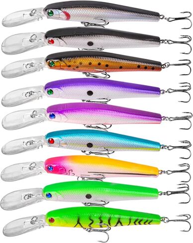 Crankbait Minnow Fishing Lures,10pcs Topwater Lure with Treble Hooks Hard Baits Swimbaits 3D Fishing Eyes Life-Like Bass Crank Bait for Trout Bass Perch Fishing in Kuwait