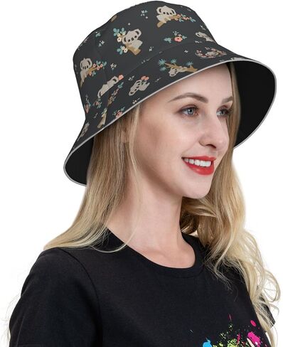 Cute Panda Bucket Hat for Women Men Teens Double-Side-Wear Reversible Summer Beach Sun Hat Packable Fisherman Cap in Saudi Arabia