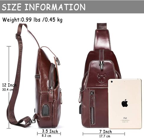 Cross Body Bag Genuine Leather Sling Bags for Men Shoulder Bag with USB Charging Port Backpack for Travel in Saudi Arabia