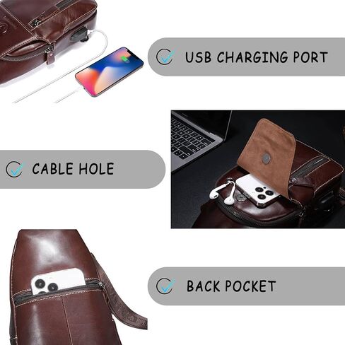 Cross Body Bag Genuine Leather Sling Bags for Men Shoulder Bag with USB Charging Port Backpack for Travel in Saudi Arabia