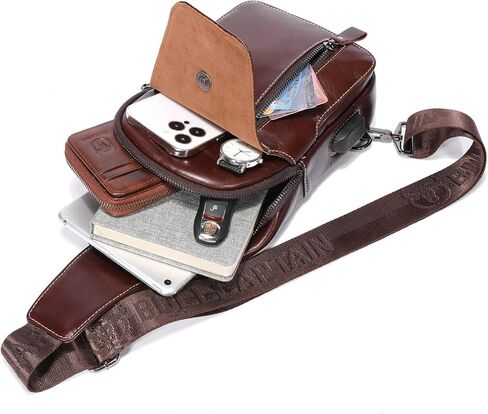 Cross Body Bag Genuine Leather Sling Bags for Men Shoulder Bag with USB Charging Port Backpack for Travel in Saudi Arabia