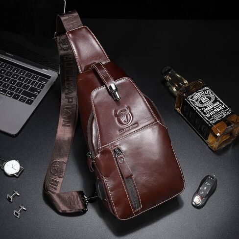 Cross Body Bag Genuine Leather Sling Bags for Men Shoulder Bag with USB Charging Port Backpack for Travel in Saudi Arabia