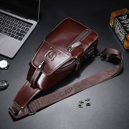 Cross Body Bag Genuine Leather Sling Bags for Men Shoulder Bag with USB Charging Port Backpack for Travel in Saudi Arabia