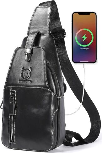 Cross Body Bag Genuine Leather Sling Bags for Men Shoulder Bag with USB Charging Port Backpack for Travel in Saudi Arabia