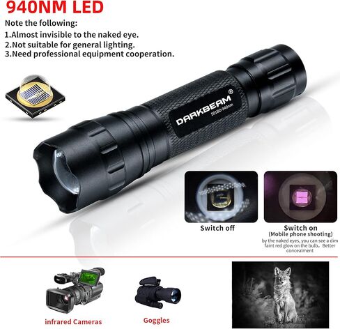 DARKBEAM ir Flashlight Infrared 850nm Light LED Rechargeable Mini for Night Vision, Handheld Tactical ir Illuminator, Focus Adjustable, Portable for Hunting, Observation, Search in Kuwait