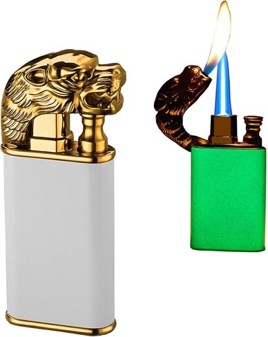 Double Flame Lighter,Tiger Luminous Lighter,Unique Lighter Creative Metal Torch Windproof Soft or Jet Flame Switchable Butane Lighter Gift for Men (Butane Not Included) (Blue-Tiger) in Saudi Arabia