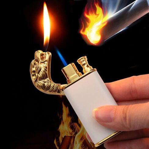 Double Flame Lighter,Tiger Luminous Lighter,Unique Lighter Creative Metal Torch Windproof Soft or Jet Flame Switchable Butane Lighter Gift for Men (Butane Not Included) (Blue-Tiger) in Saudi Arabia