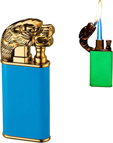Double Flame Lighter,Tiger Luminous Lighter,Unique Lighter Creative Metal Torch Windproof Soft or Jet Flame Switchable Butane Lighter Gift for Men (Butane Not Included) (Blue-Tiger) in Saudi Arabia
