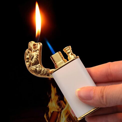 Double Flame Lighter,Tiger Luminous Lighter,Unique Lighter Creative Metal Torch Windproof Soft or Jet Flame Switchable Butane Lighter Gift for Men (Butane Not Included) (Blue-Tiger) in Saudi Arabia