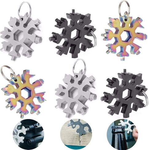 18-in-1 Stainless Steel Snowflake Keychain Multi-Tool Portable Keychain Screwdriver Bottle Opener Tool for Outdoor Camping Gift for Valentine's Day, Birthday, and Happy New Year (Multi 6 PACK) in Saudi Arabia