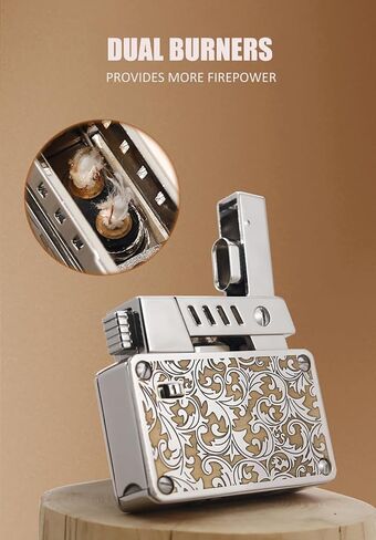 Trench Oil Lighter, Vintage Refillable Lighter Brass, Retro Soft Flame Double Burners Fire Starter for Men Women,Engraved in Saudi Arabia