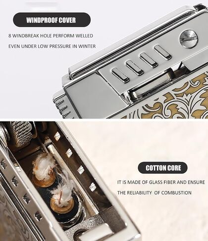 Trench Oil Lighter, Vintage Refillable Lighter Brass, Retro Soft Flame Double Burners Fire Starter for Men Women,Engraved in Saudi Arabia