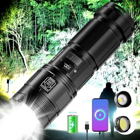 Rechargeable Flashlights 900000 High Lumens,Super Bright 12 Hours Long Life 8 Modes Powerful Tactical Flashlight with 9000 ɱAh Capacity,IPX6 Waterproof Flash Light for Emergencie in Saudi Arabia